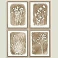 Framed Boho Wall Art Set of 4 for Minimalist Botanical Print Wall Art Illustrations Neutral Art for Rustic Vintage Farmhouse Home Kitchen Bedroom Wall Decor(Brown, 11"x14")