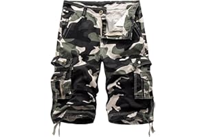 AOYOG Men's Camo Cargo Shorts Relaxed Fit Multi-Pocket Outdoor Camouflage Cargo Shorts Cotton
