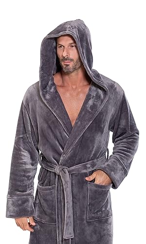 Turquaz Plush Robes For Men, Soft Fuzzy Hooded Mens Bathrobes