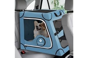 Snagle Paw Portable Dog Crate for Car Travel,Metal Frame Pet Crate,Pet Carrier for Car Back Seat Secures with Headrest Strap 