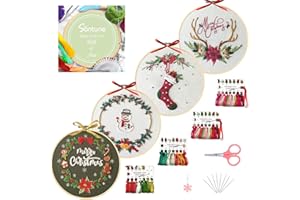 Santune 4pcs Christmas Embroidery kit with Instructions Cross Stitch Kits for Beginners,4 Embroidery,2 Hoops,Color Threads and Needles