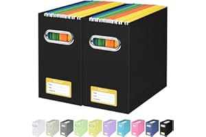 BALEINE File Organizer Box, Cardboard File Folder Organizer with Handle for Letter Size, Portable Collapsible Hanging Filing Box for Home Office Document Storage (2 Pack, Black)