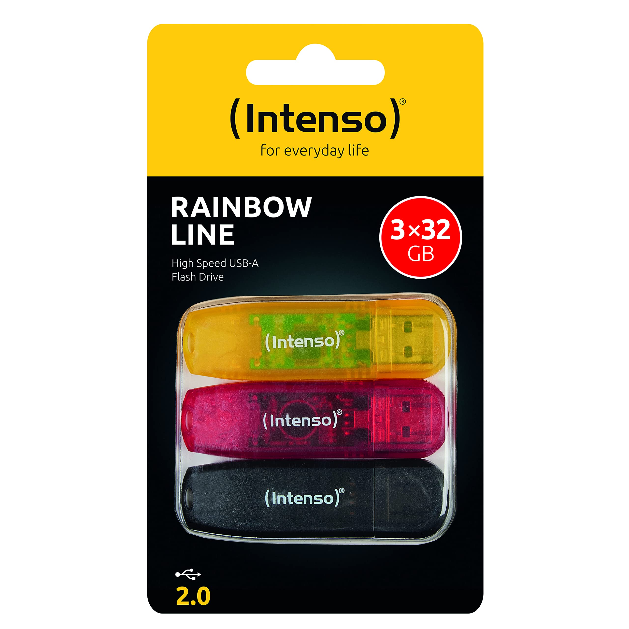 Intenso Rainbow Line USB 2.0 Flash Drive 3 x 32 GB Yellow Red and Black