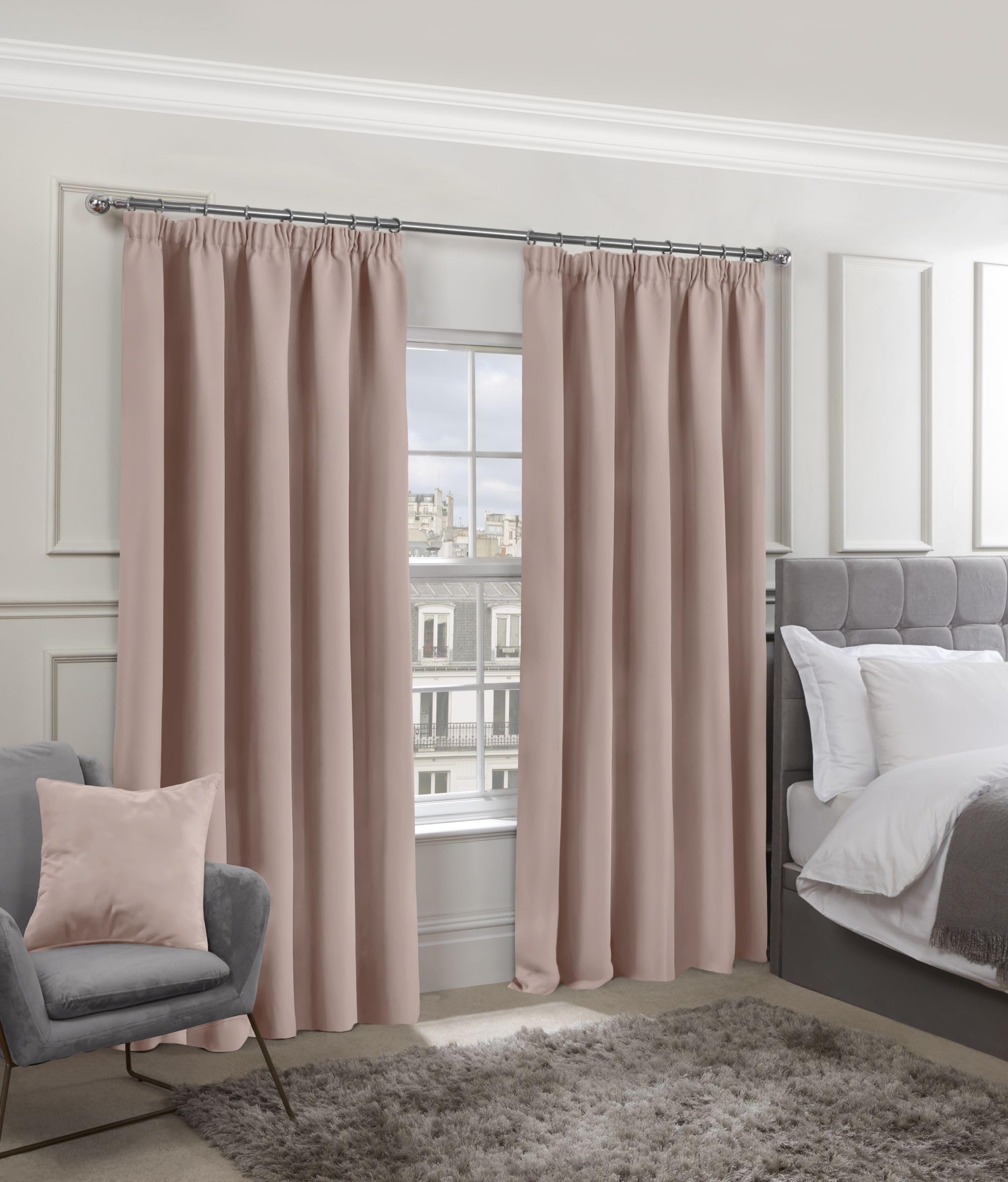 Emma Barclay – Blackout Curtains for Bedroom Living Room Thermal Insulated Woven Pencil Pleat Blackout Curtains Cali Collection (46” x 54” Inch)(Blush Pink)