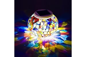 WSgift Color Changing Solar Powered Glass Mosaic Ball Led Garden Lights, Rechargeable Outdoor Waterproof Solar Night Lights Table Lamps for Decorations, Ideal Gifts