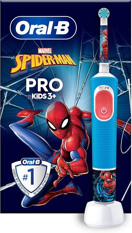 Spazzolino Elettrico Ricaricabile Pro Kids Marvel Spiderman, 1 Testina, per Bambini da 3 Anni in Su, 1 Spazzolino