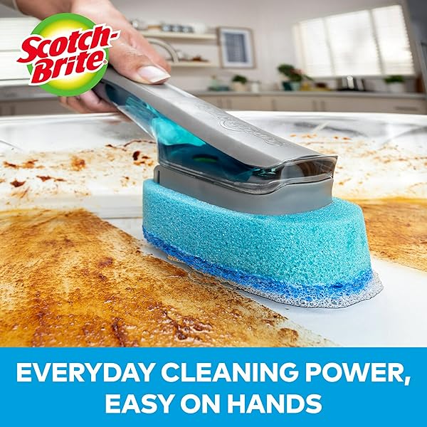 SCOTCH-BRITE ADVANCED SOAP CONTROL NON-SCRATCH DISHWAND, 1 DISH WAND, KEEP HANDS OUT OF THE MESS, PREVENTS SOAP FROM LEAKING, LEAK-FREE GUARANTEE, BEST FOR NONSTICK POTS AND PANS, GLASS, TUBS, & MORE