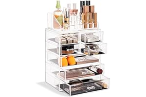 Sorbus Acrylic Makeup Organizer Set, 7-Drawer Vanity & Countertop Cosmetic Storage with Small & Wide Compartments, Clear Makeup Storage for Brushes, Lipsticks, Jewelry – Holiday Gift for Women & Teens