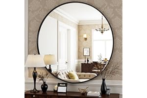 Antok 24 Inch Round Mirror for Wall, Round Bathroom Mirror, Circle Wall Mirrors with Black Metal Frame, Circle Mirrors Suitable for Wall, Bathroom, Vanity, Living Room, Entryway