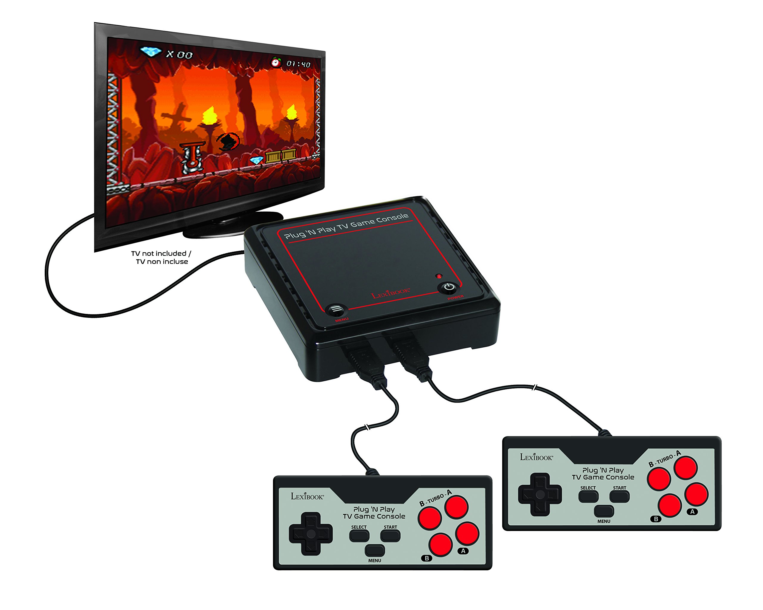 Lexibook Retro game console, 2 controllers, 300 games, 1 AC/DC adapter, black/red, JG7800