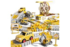KuKuFun Race Tracks Toys Gifts for 2 3 4 5 Year Old Boys Kids, 299 PCS Construction Race Tracks Boys Toys, 6 PCS Engineering Cars Create A Engineering Road, 2 3 4 5 Year Old Boys Toys Birthday Gifts