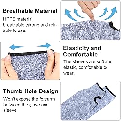 JaGely 6 Pairs Level 5 Cut Resistant Sleeves with