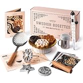 Swedish Rosette Iron Set with Handle Cooking Gifts &ndash; Rosette Maker &amp; Bunuelos Mold Valentine's Day Baking Essentials | Funnel Cake Maker &amp; Waffle Iron Kit &ndash; Rosettes Unique Baking Gift Set for Women