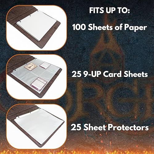 Forged Dice Co. Game-Folio PU Leather Portfolio Binder - Gaming Binder for DND Character Sheets with Forged Dice Co. Game-Folio PU Leather Portfolio Binder - Gaming Binder for DND Character Sheets with