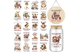 NANZHOO 20 Sheets Vintage Christmas Rub On Transfers for Crafts, Rub On Transfers for Furniture Wood Glass Porcelain Leather DIY Christmas Craft, Christmas Transfer Stickers Decals,3 * 3inch (Farm Christmas)