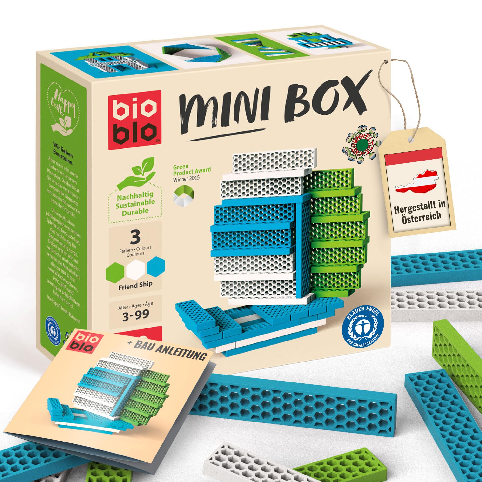 bioblo Mini Box Friendship Mix 40 Pieces, Sustainable Building Blocks for Children from 3 Years, Colourful Wooden Building Blocks Children's Toy, STEM Montessori Toy for Stacking & Balancing Games โ image 1