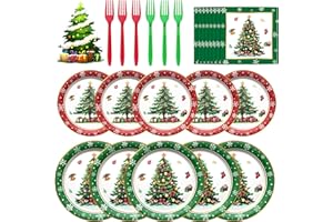 BAOLAIBALLOON 96 Pcs Christmas Plates and Napkins Sets, Disposable Christmas Tree Plates and Napkins, Holiday Paper Plate and Napkin Sets for Xmas Party Supplies, Xmas Plate