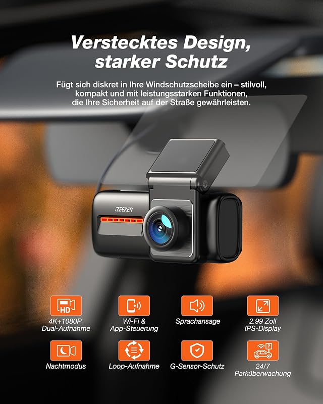 4K Dashcam Auto Vorne Hinten, WiFi 6 Auto Kamera mit 32GB SD Karte