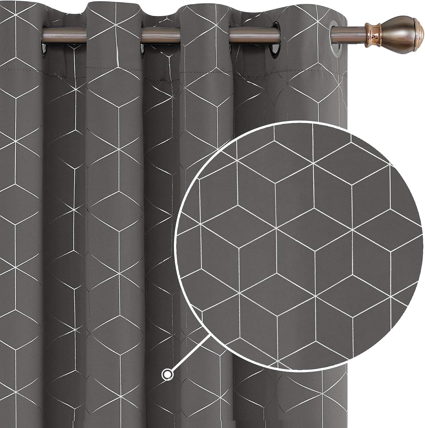 Rideaux Occultants Deconovo Lot De 2 - 140x138cm - Motif Géométrique Argenté - Isolation Thermique Et Lumineuse