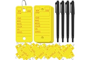 Gersoniel 500 Pcs Key Tags with Labels Car Dealership Key Tags with Rings Blank Shop Labels and 4 Pens for Office Car Shop Automotive Supplies(Yellow)