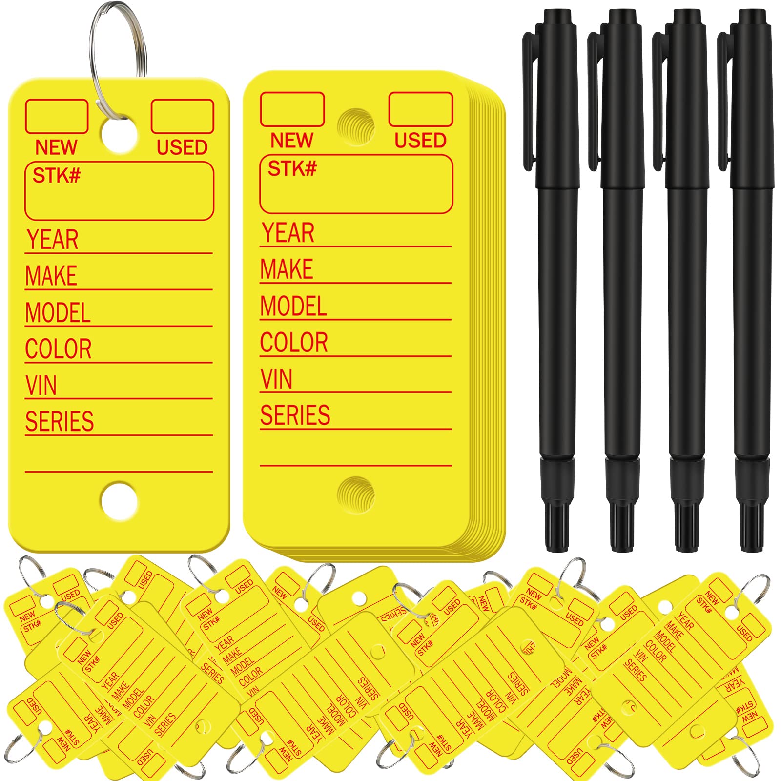 Photo 1 of Gersoniel 500 Pcs Key Tags with Labels Car Dealership Key Tags with Rings Blank Shop Labels and 4 Pens for Office Car Shop Automotive Supplies(Yellow)