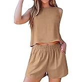 luvamia Linen Short Sets for Women Two Piece Matching Casual Sleeveless Tank Top and High Waisted Shorts Summer Outfits