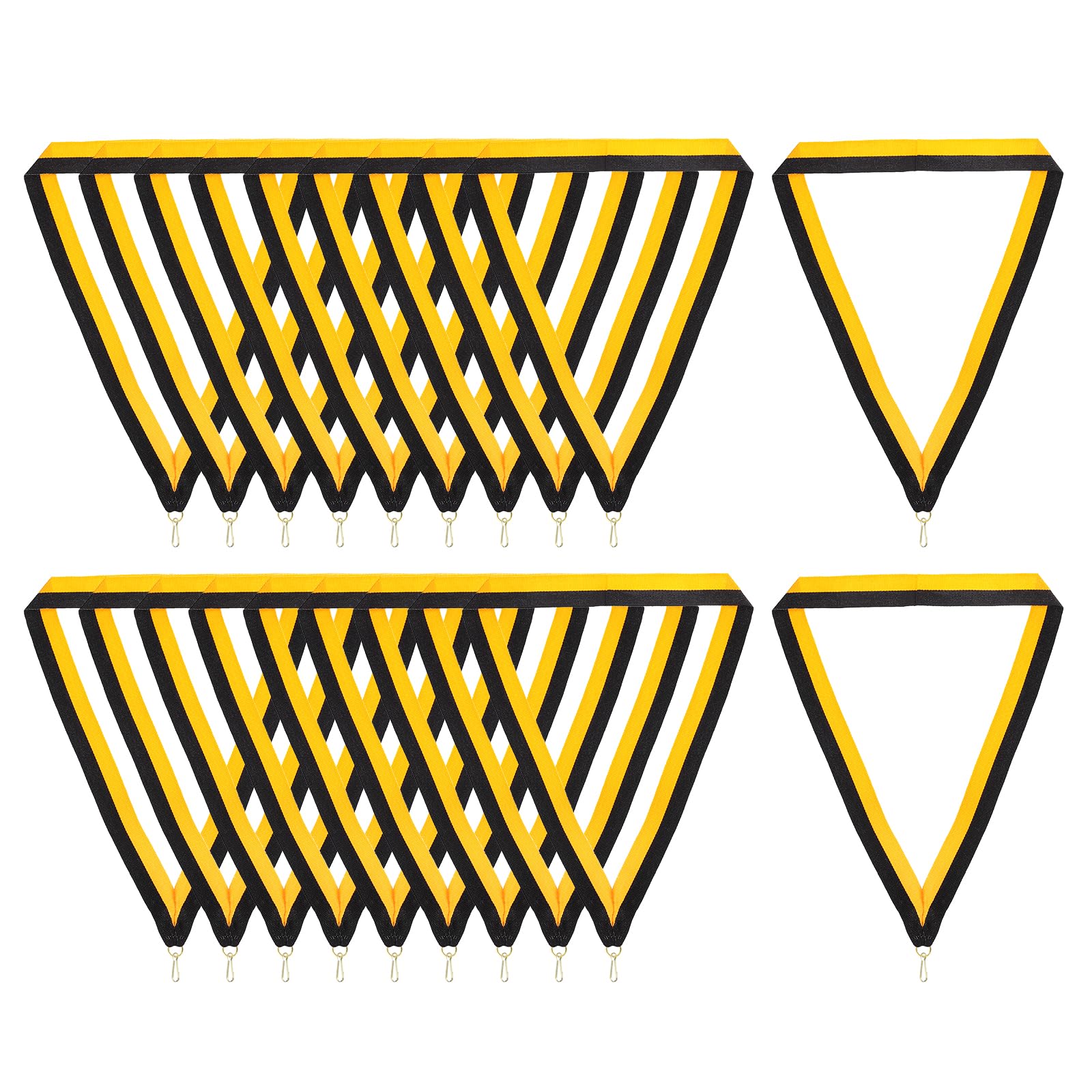 PATIKIL Award Neck Ribbons with Snap Clips, 30 Pcs Polyester Striped Medal Lanyards Ribbon for Competitions Sports Meetings Sports Party, Black Golden
