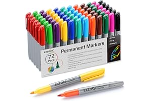 Ezzgol Permanent Markers Bulk, Permanent Marker Bulk Pack of 72, 12 Assorted Colors, Fine Point Permanent Markers For Kids and Adult Coloring as Office, School Supplies