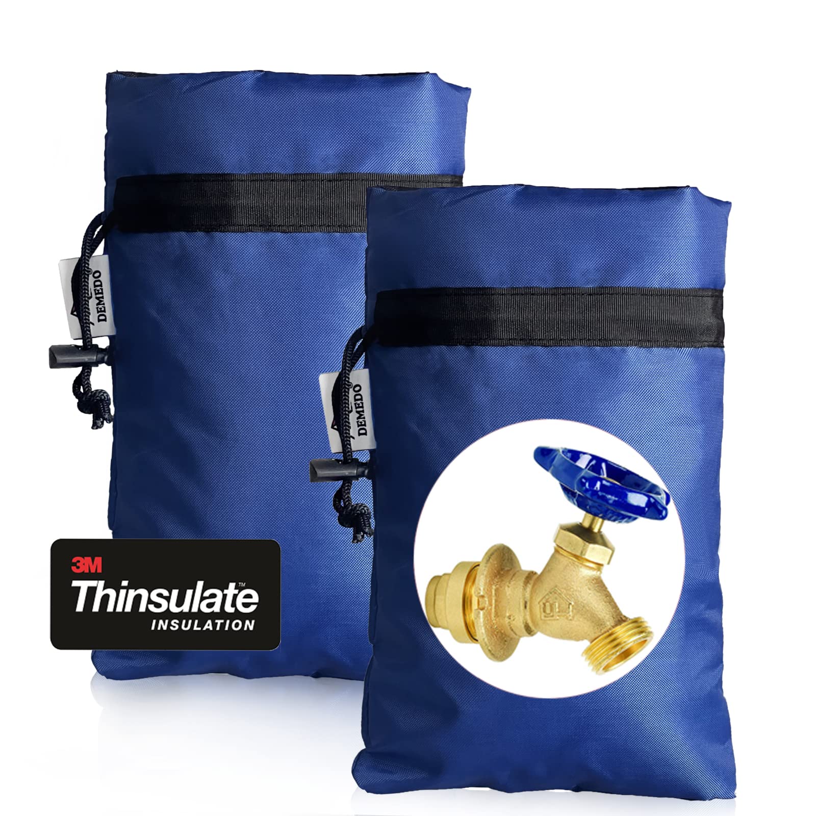 Enlarge Outside Tap Covers for Winter, 3M Thinsulate, 10" H x 6.3" W Hose Bib Cover for Wall Taps, Waterproof & Frost Free Insulated Spigot, 2 Pcs Faucet Socks - Blue