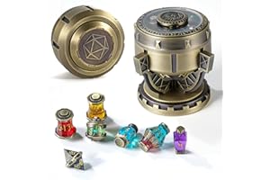 BEISAISI 2025 DND Dice Set Alchemist’s Metallic Elixir Metal Dice Set - 7-Piece RPG MTG dice Collection in Vintage Chalice Caser dice Box for D&D, Sci-Fi, War, or Crime Theme MTG RPG Tabletop Games (Bronze)