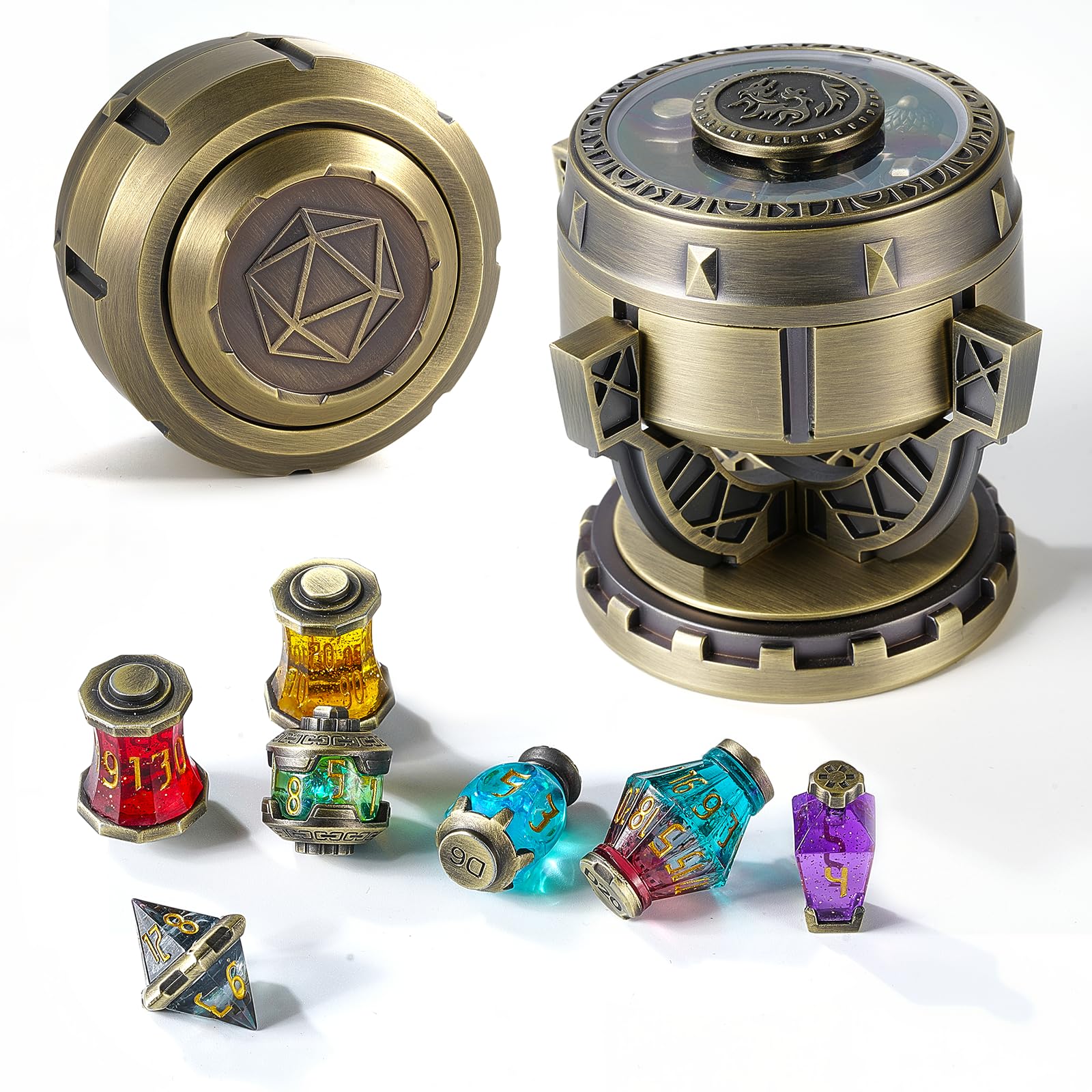 Photo 1 of 2026 DND Dice Set Alchemist’s Metallic Elixir Metal Dice Set - 7-Piece RPG MTG dice Collection in Vintage Chalice Caser dice Box for D&D, Sci-Fi, War, or Crime Theme MTG RPG Tabletop Games (Bronze)
