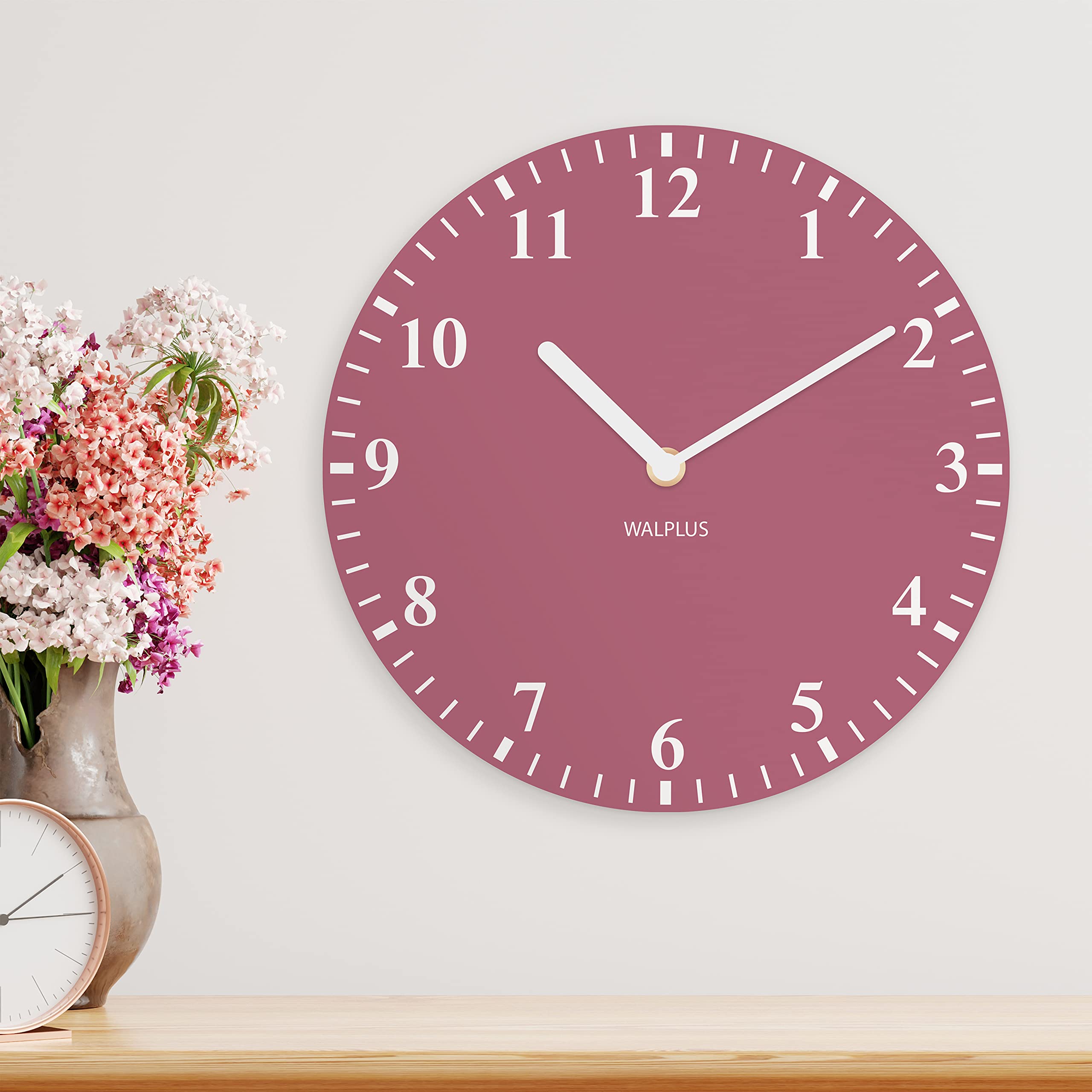 WALPLUS WC3033, Engineered Wood, Raspberry Pink Solid Colour Classic Wall Clock, One Size