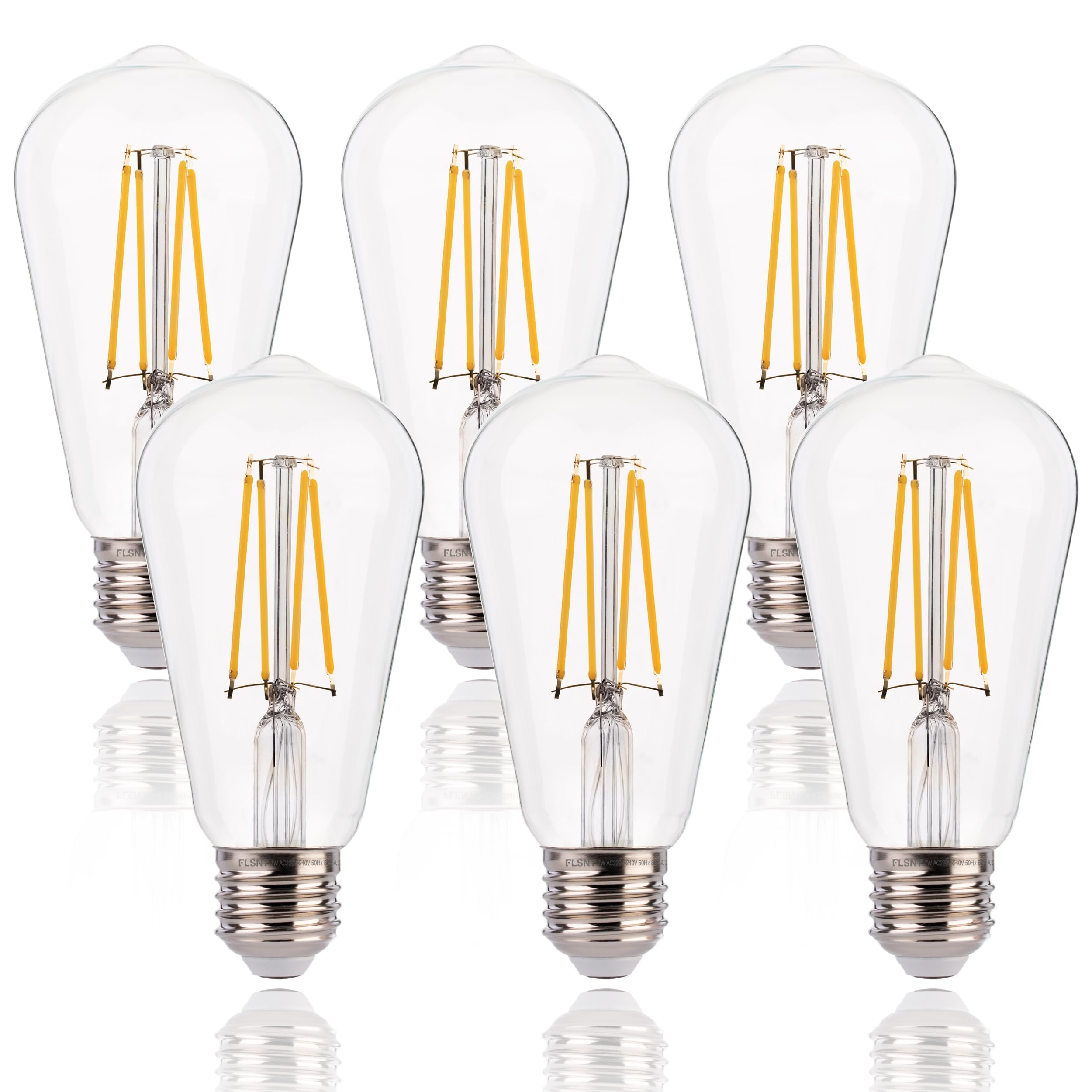 FLSNT LED Edison Bulb,7W Dimmable E27 Screw Bulb,ST64 Vintage Light Bulbs Filament 60W Equivalent,Clear Glass Retro Style,2700K Warm White,6 Pack — image 1