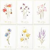 Crisky 50 Pack Printable Floral Thank You Cards with Envelopes & Stickers for Birthday, Baby Shower,Bridal Shower, Wedding, Graduation, Business. 6 Assorted White Gold Watercolor Floral Design
