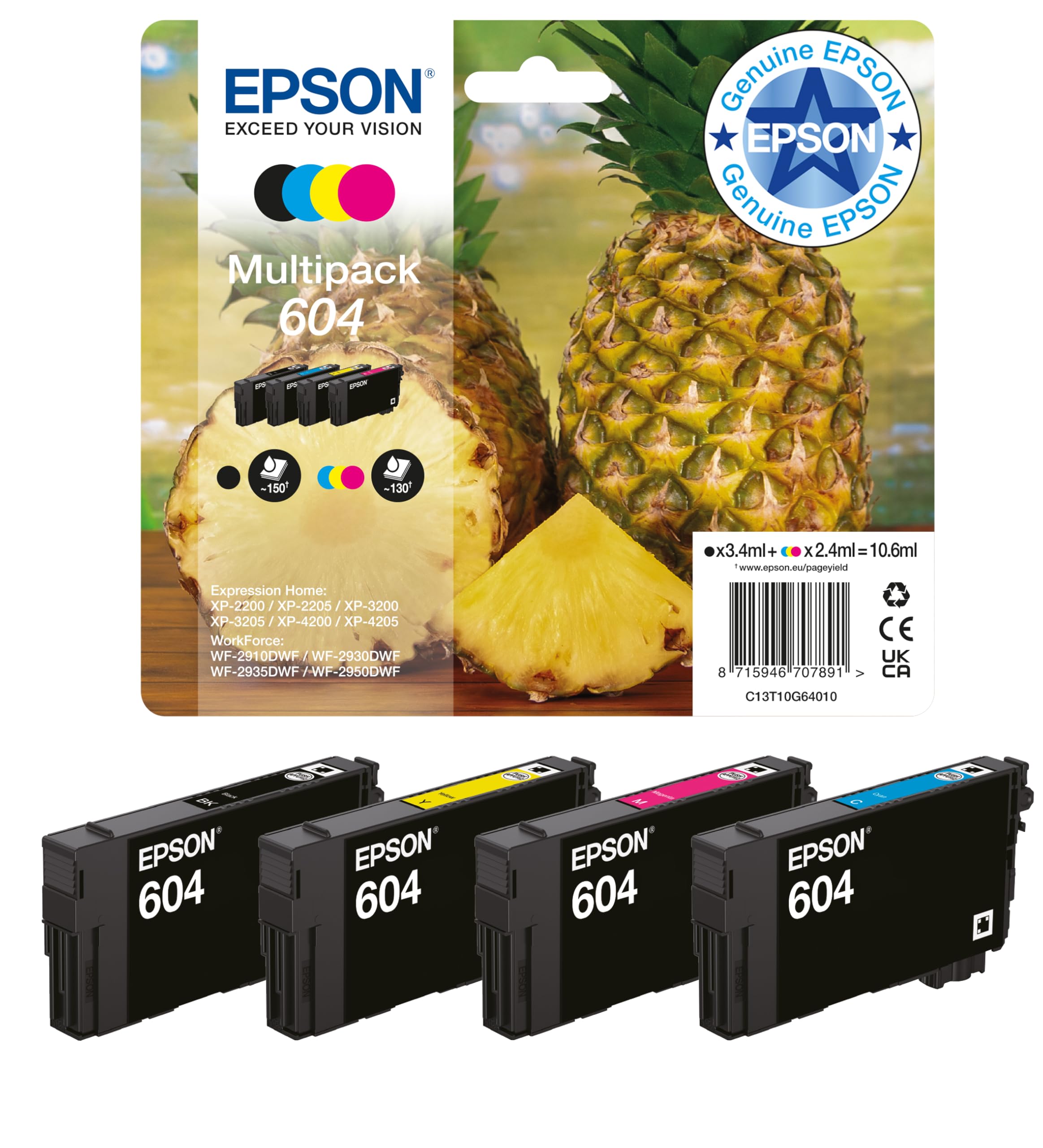 Epson 604 Pineapple, Genuine Multipack, 4-colours Ink Cartridges