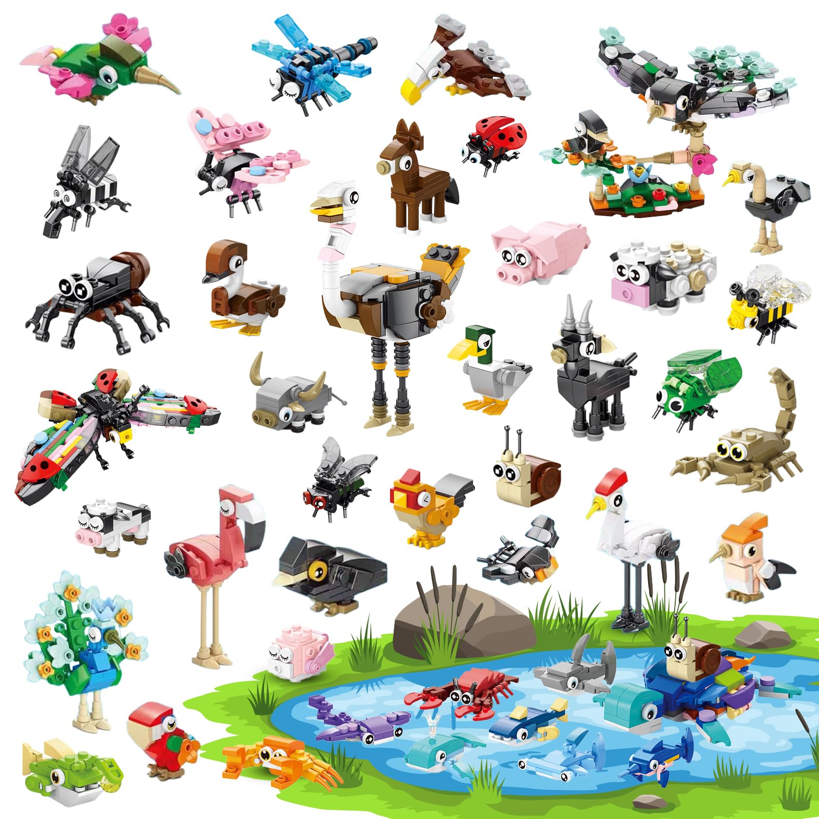 Photo 1 of 10 Packs Party Favors for Kids – 999+ PCS Animal Building Blocks, 4 Themes: Ocean, Birds, Insects, Farm – DIY Toys for Boys & Girls Ages 6-12, Goodie Bag Stuffers, Classroom Prizes, Birthday Gifts