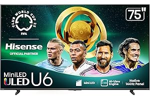 Hisense 75" Class U6 Series Best Value Mini-LED 4K UHD Smart Fire TV (75U65QF, 2025 Model) - QLED, Native 144Hz, HDR10+, Dolby Vision IQ, Dolby Atmos, Built-in Subwoofer, Game Mode Pro, Alexa Built In