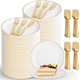 Festiva 400Pcs Gold Dessert Plates 6.3" with Forks 5"- 200PCS Small Disposable Dessert/Cake/Appetizer Plates and 200PCS Forks - Serve 200 Guests for Birthday Party& Wedding &Valentine's Day