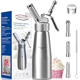 lbsddd Professional Aluminum Whipped Cream Dispenser, 500ml/1 Pint Leak-Proof Whip Cream Dispenser with 3 Nozzles &amp; Brush, Create Perfect Desserts &amp; Coffee Toppings, N₂O Chargers (Not Included)