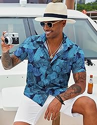 COOFANDY Mens Hawaiian Shirt Short Sleeve Button