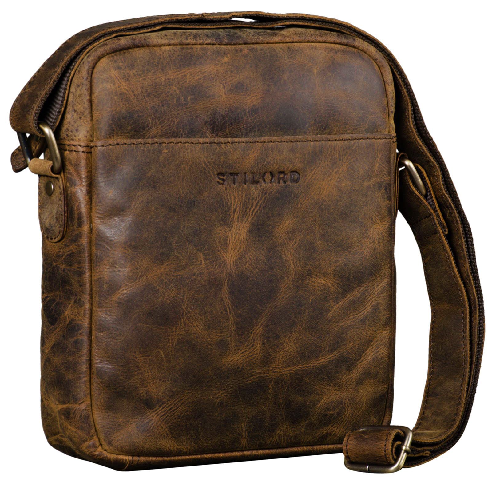 STILORD "Nils" Men's Small Shoulder Bag Leather Vintage Tablet Bag 9.7 Inch Messenger Bag Cross Body Bag Genuine Leather Colour:Sepia - Brown