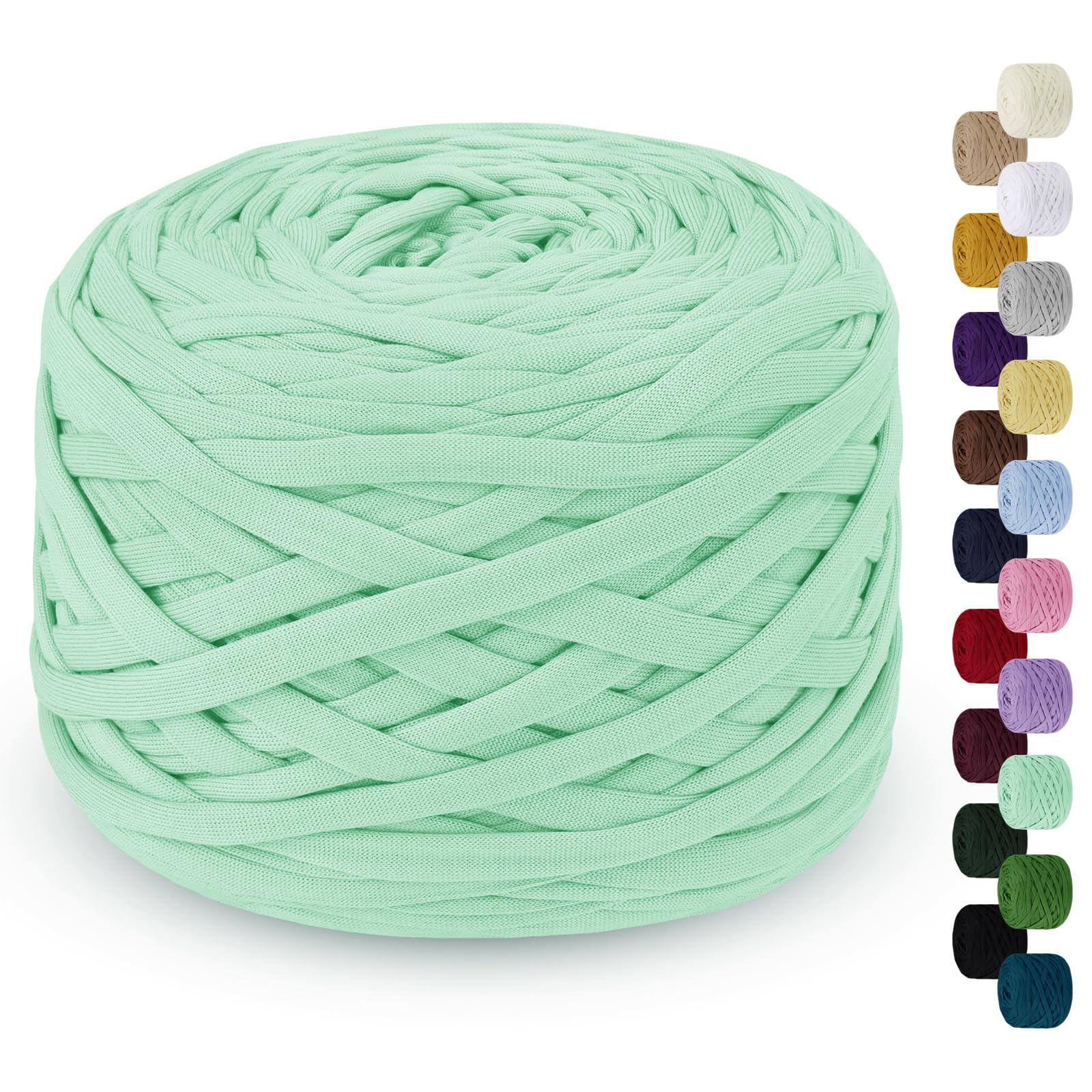 LEREATI Crochet Yarn 285g 100m Tshirt Yarn Polyester Yarn for Crochet Bag, Cotton Knitting for Bag, Basket, DIY, Carpet, Blanket (Light Green)