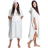 Nova Blue White Waffle Poncho Towel – White Hooded Beach Towel Adult (33 X 37) – 100% Turkish Cotton Quick Dry - Beach Accessories for Vacation