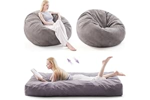 AYEASY Bean Bag Chair Bed, Giant Bean Bag Chairs for Adults, BeanBag chairs Bed, Large Bean Bag Couch Sofa with Cover, Convertible Bean Bag Chair to Floor Mattress Bed with Memory Foam Fill(Grey Full)