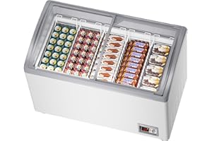 LCEKY 12.7 Cu.Ft Commercial Ice Cream Freezer 49 in Display Case Chest Freezer Restaurant Gelato Dipping Cabinet with 5 Large Displayed Baskets, 2 Sliding Glass Doors, Rolling Wheels and Lockable Breaks