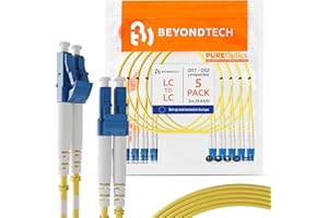 BEYONDTECH LC to LC Fiber Patch Cable Single Mode Duplex - 3m (9.84ft) - 9/125um, Compatible with OS1 - OS2, LSZH (5 Pack) PureOptics Cable Series