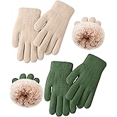 Chuarry 2 Pairs Kids Fleece Lined Gloves Winter Thick Warm Thermal Cable Knit Gloves for 6-10 Years Boys Girls