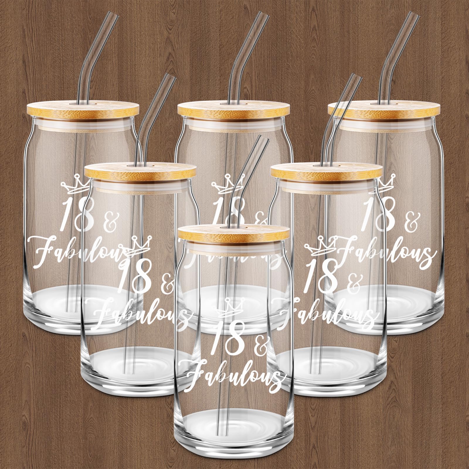 Photo 1 of Lallisa 6 Pack 18th Birthday Gifts for Girls Drinking Glasses with Lids and Straw 18th Birthday Decorations Clear Coffee Glass Cups for Daughter Granddaughter Niece Student Party Supplies Favors