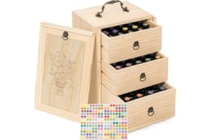 TORIBIO Essential Oils Box for 60 Bottles, Wooden Essential Oils Storage Organizer Holds 5 10 15 20 30 ml for Young Living & Doterra Bottles