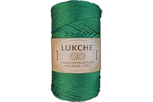 LUKCHE Polyester Macrame Cord 2mm x 125 Yards, 100% Polypropylene Premium Macrame Rope, Colorful Yarn Crochet Macrame Bag Craft for Wall Hangers, Bags, Bottom Plates, Carpets (Green, 1 Skein)